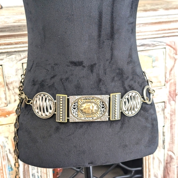 Chico's Belt, Retired, Chain Medallion, Mixed Metals, 51" - Picture 1 of 12